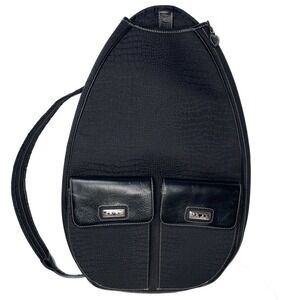Brighton Tennis Racket Sling Bag Black Canvas Crocodile Pockets‎ & Leather Trim